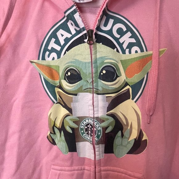 Pink Novelty Hoodie - Baby Yoda Starbucks - Size Medium - Picture 2 of 5